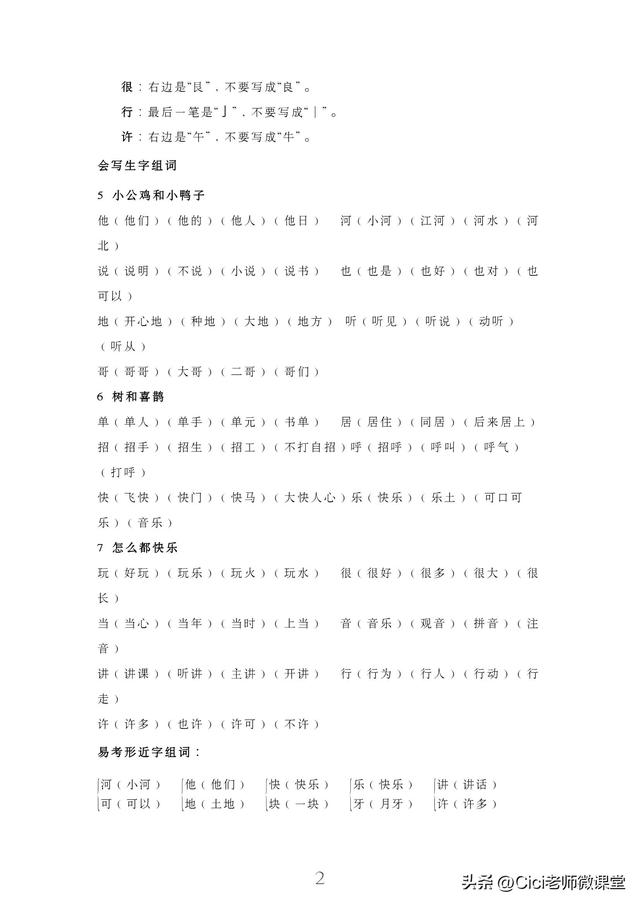 統(tǒng)編語文一年級下冊，第三單元知識點(diǎn)梳理（統(tǒng)編語文一年級下冊）(2)