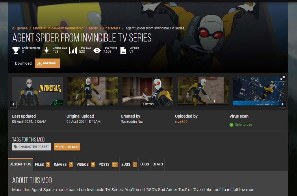 《漫威蜘蛛俠 重置版》玩家自制《無敵少俠》第二季“蜘蛛特工”皮膚