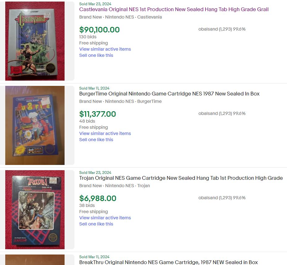 玩家發(fā)現(xiàn)未拆封紅白機(jī)游戲卡帶售價(jià)驚人 高達(dá)9萬美元一張