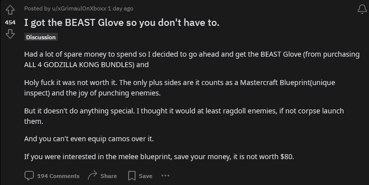 《使命召喚》80美金“金剛手套”近戰(zhàn)武器引玩家不滿