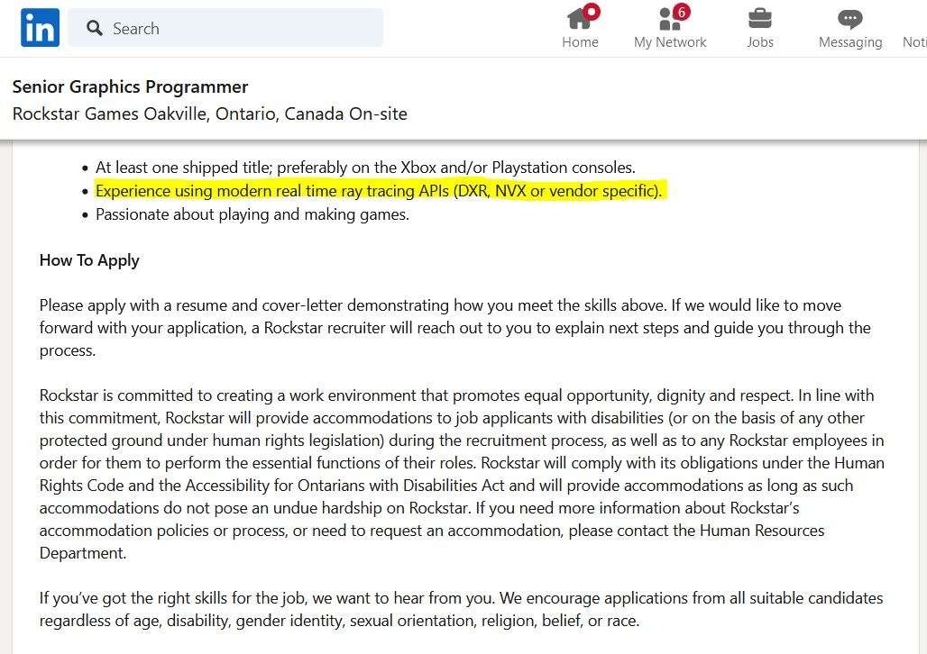 招聘信息顯示《GTA 6》更加重視光追技術(shù)效果