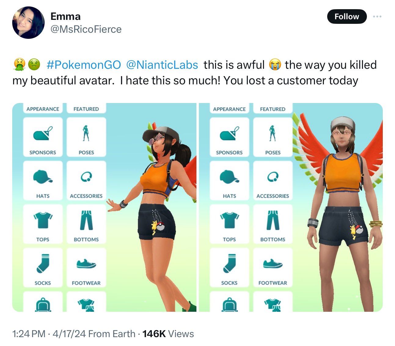 《寶可夢 GO》捏人改動過于正確 遭玩家曬圖集體抗議