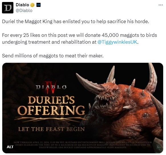 暴雪在世界地球日捐贈三千萬只蛆 以拯救鳥類