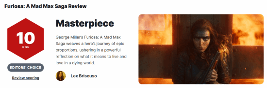 《瘋狂的麥克斯：狂暴女神》IGN 10分：喬治米勒我的神