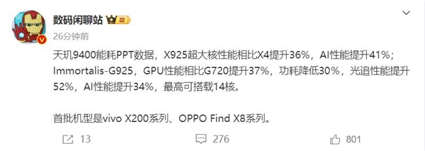 聯(lián)發(fā)科強手機芯片！天璣9400全球首發(fā)Arm X925超大核