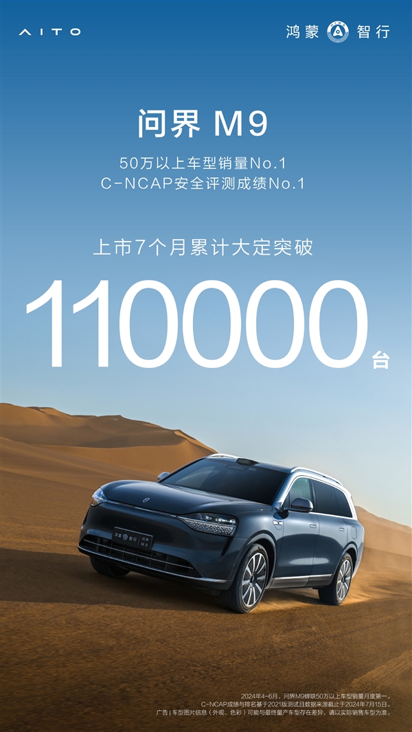 50萬以上不分車型銷量第一！問界M9上市7個月大定超11萬臺