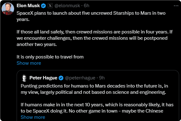 馬斯克公布新火星計(jì)劃：未來(lái)2年發(fā)射5艘無(wú)人星艦