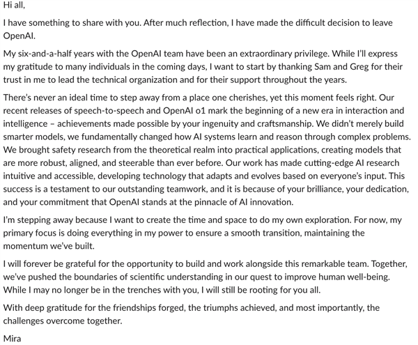 突然！OpenAI高層人事地震：首席技術(shù)官宣布離職