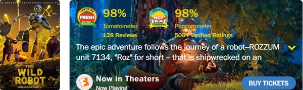 《荒野機(jī)器人》位居北美第一