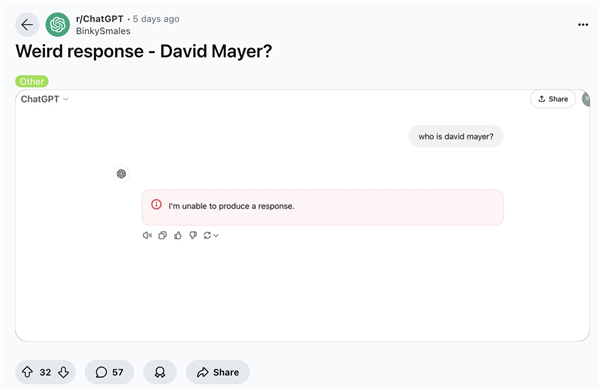 提到就崩潰！神秘名字“David Mayer”搞崩ChatGPT：官方終于給出答案