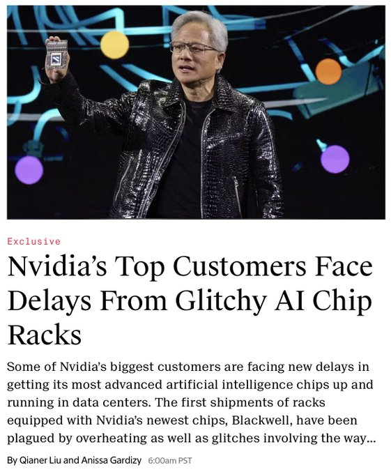 英偉達(dá)Blackwell芯片機(jī)架被曝出現(xiàn)過熱故障 遭微軟、谷歌大客戶砍單