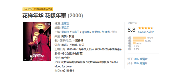 史上最長(zhǎng)版本！王家衛(wèi)《花樣年華》25周年導(dǎo)演特別版定檔2月14日：4K高清修復(fù)