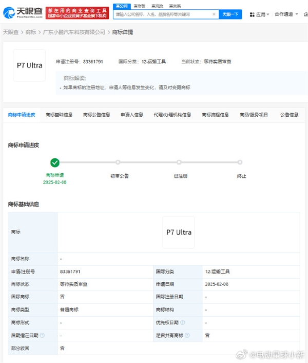 能和小米SU7 Ultra硬碰硬嗎 小鵬P7 Ultra商標(biāo)信息曝光