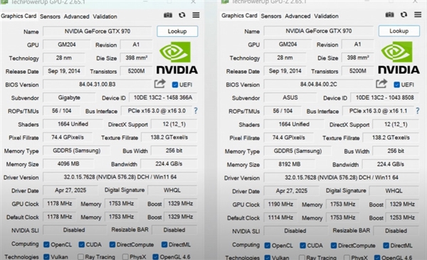 11年前的GTX 970升到8GB顯存游戲?qū)崪y(cè)：比原版快了40%！