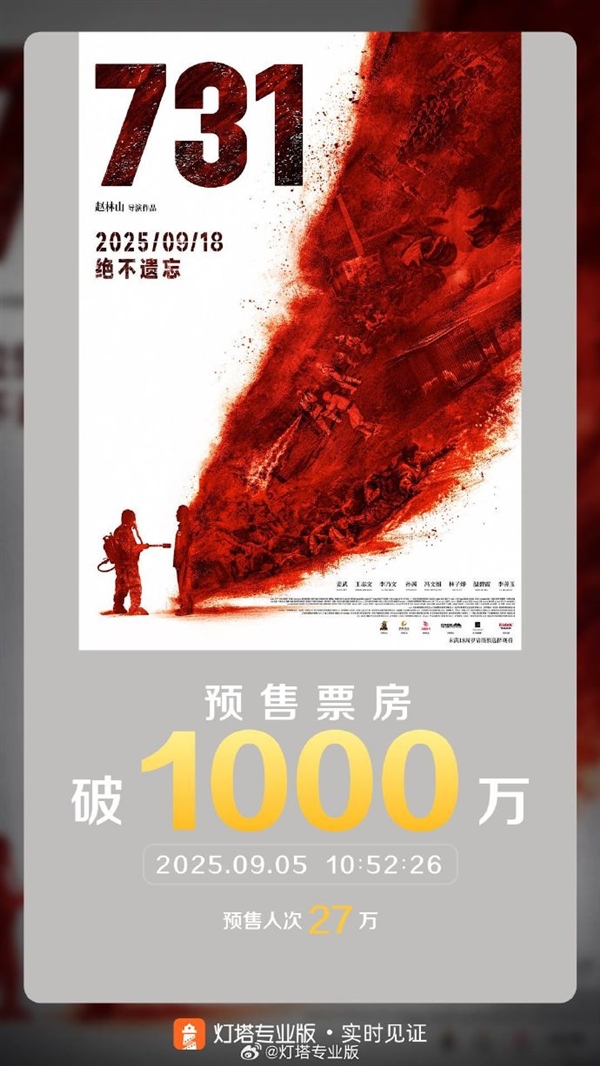 電影《731》預(yù)售票房破1000萬 9月18日正式上映