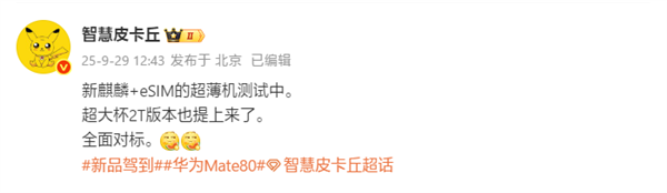 對標蘋果iPhone Air！華為測試eSIM超薄手機：搭載全新麒麟芯片